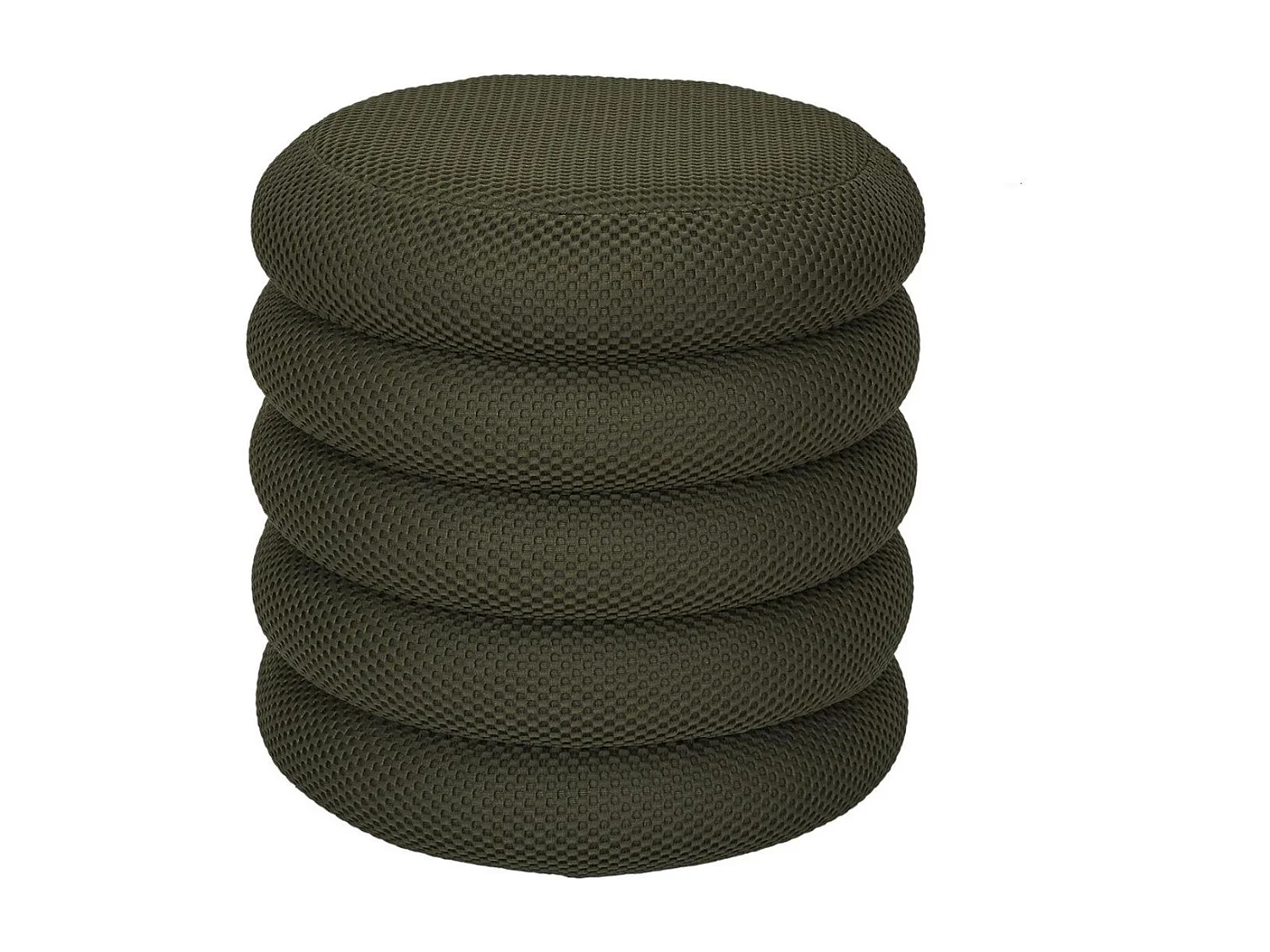 Pouf rangement rond en tissu texturé maille 3D kaki - ELECTRON