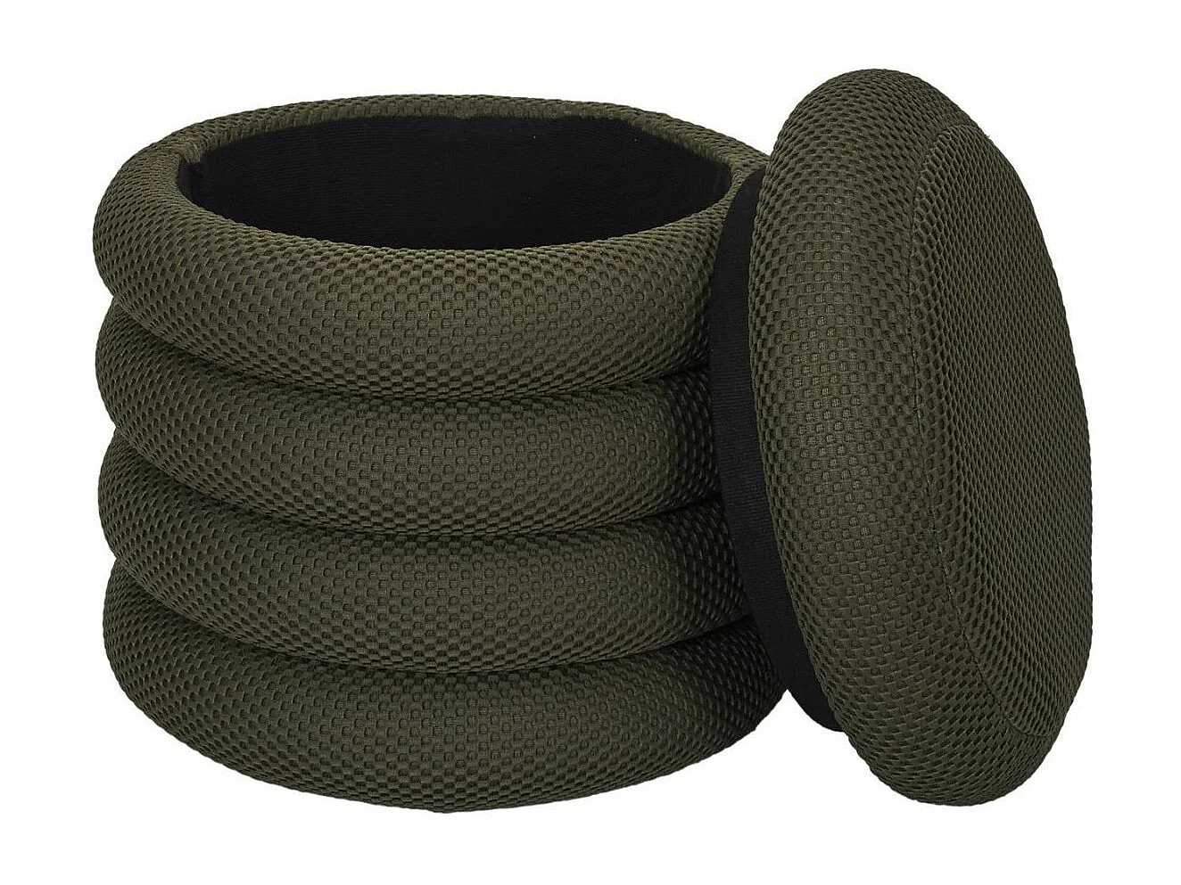 Pouf rangement rond en tissu texturé maille 3D kaki - ELECTRON