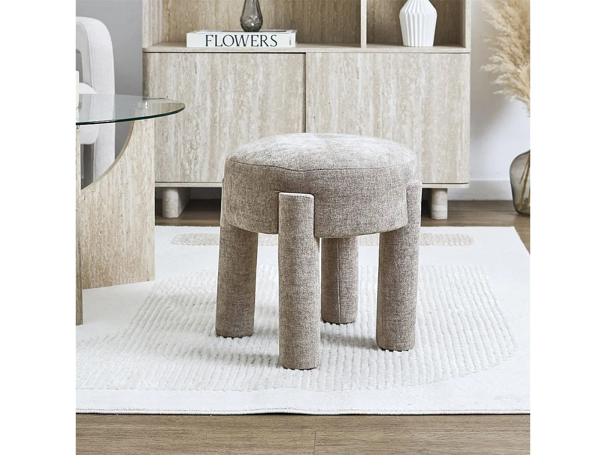 Tabouret d'appoint rembourré et tissu toucher doux taupe - STUBBY