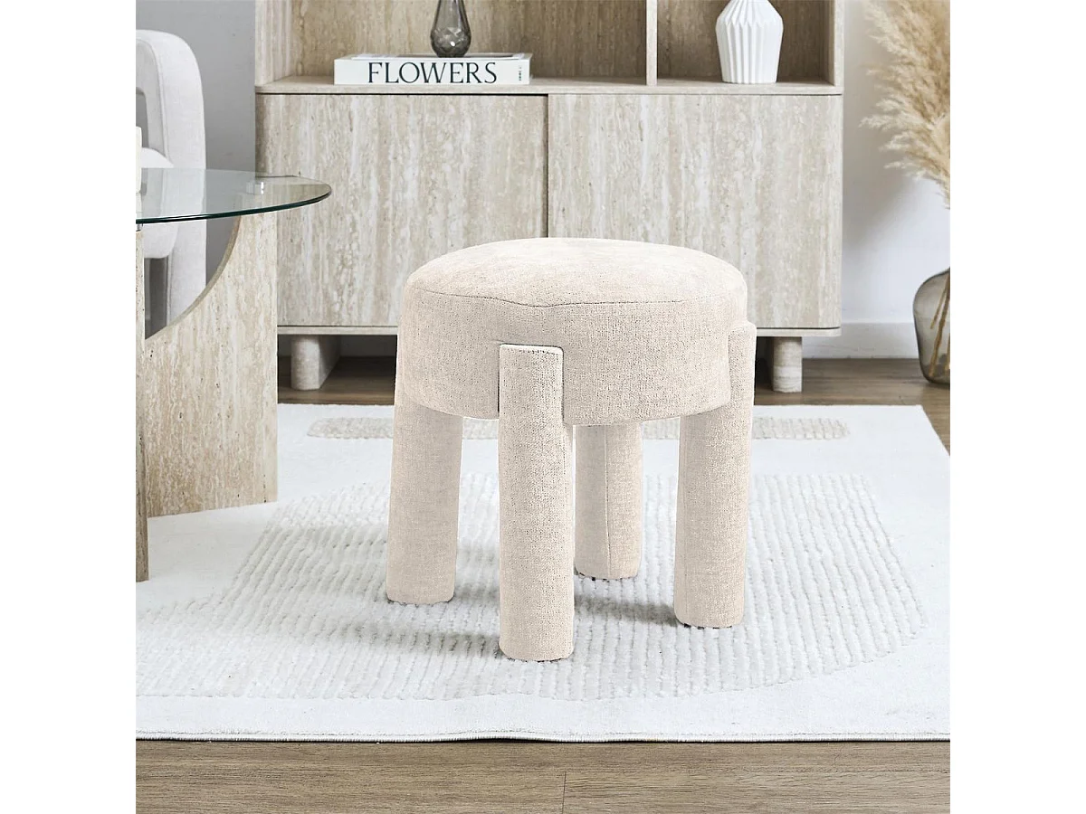 Tabouret d'appoint rembourré et tissu toucher doux beige - STUBBY