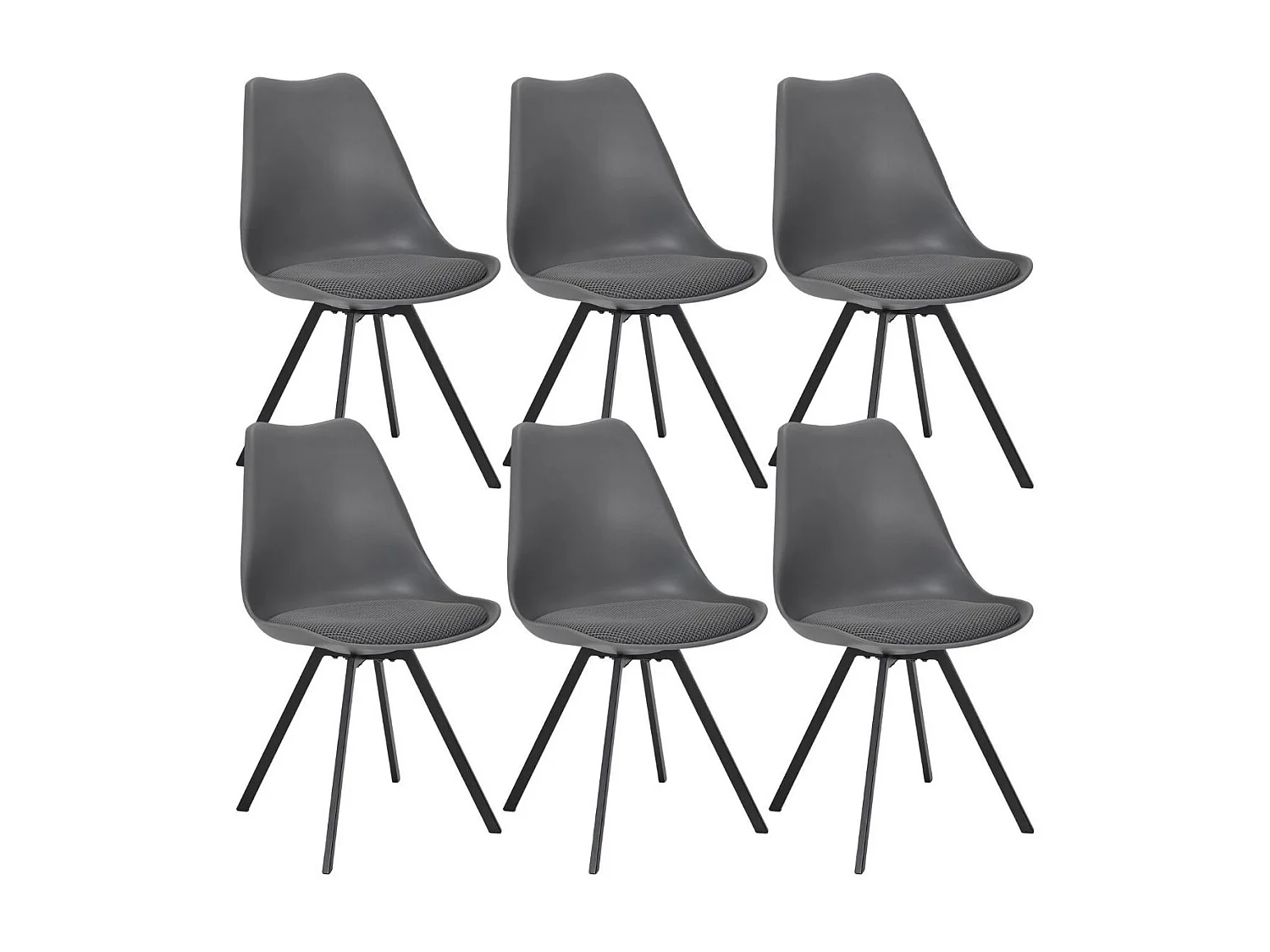 Lot de 6 chaises coque plastique et coussin en tissu texturé maille 3D gris - ELECTRON