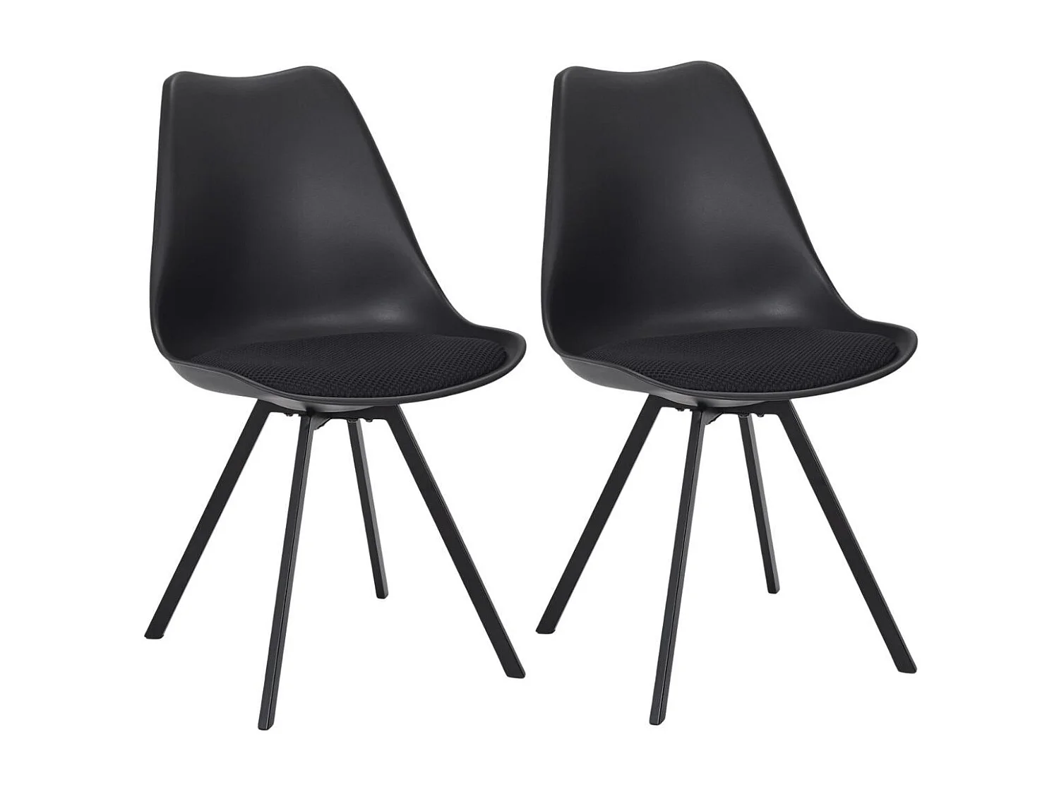 Lot de 2 chaises coque plastique et coussin en tissu texturé maille 3D noir - ELECTRON