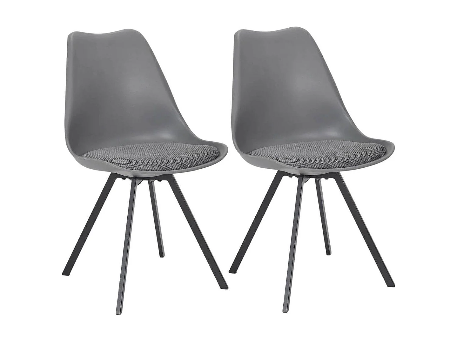 Lot de 4 chaises coque plastique et coussin en tissu texturé maille 3D gris - ELECTRON