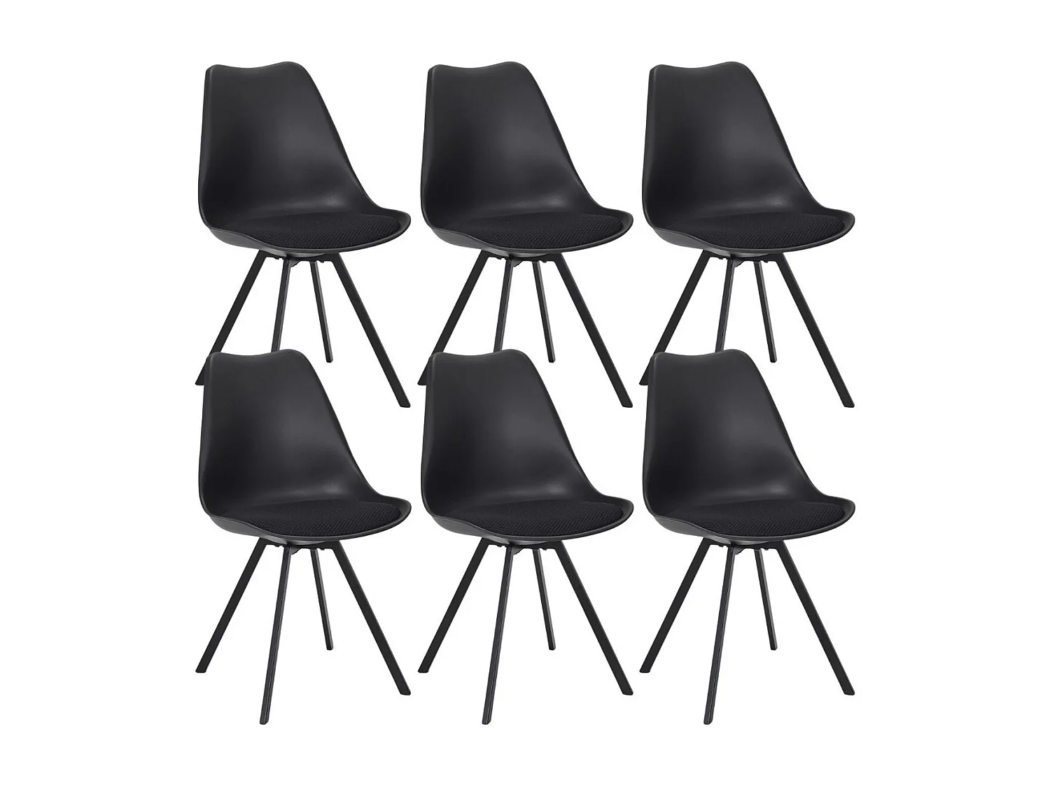 Lot de 6 chaises coque plastique et coussin en tissu texturé maille 3D noir - ELECTRON