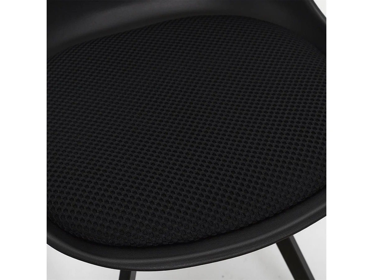 Lot de 6 chaises coque plastique et coussin en tissu texturé maille 3D noir - ELECTRON