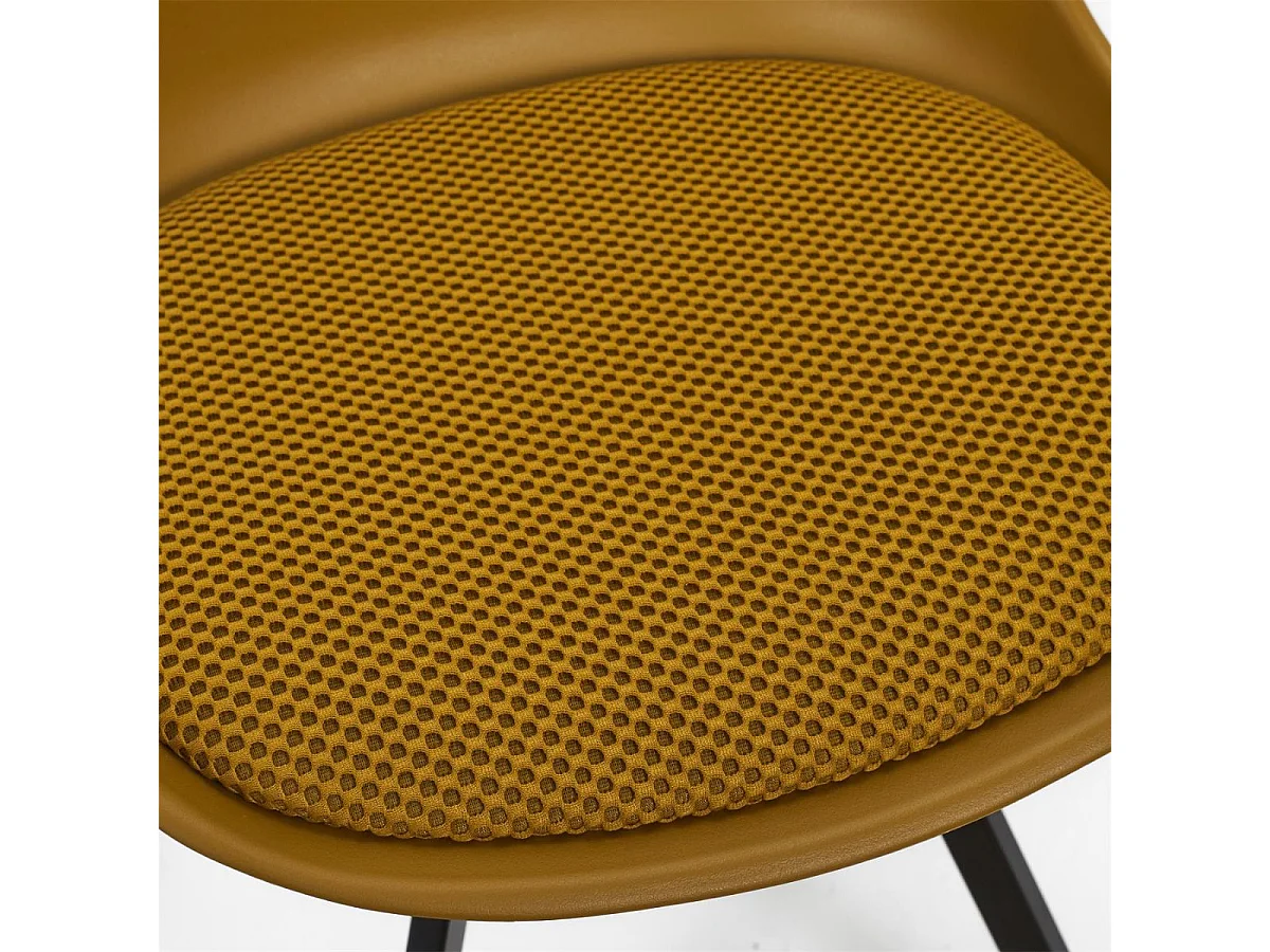 Lot de 4 chaises coque plastique et coussin en tissu texturé maille 3D jaune - ELECTRON