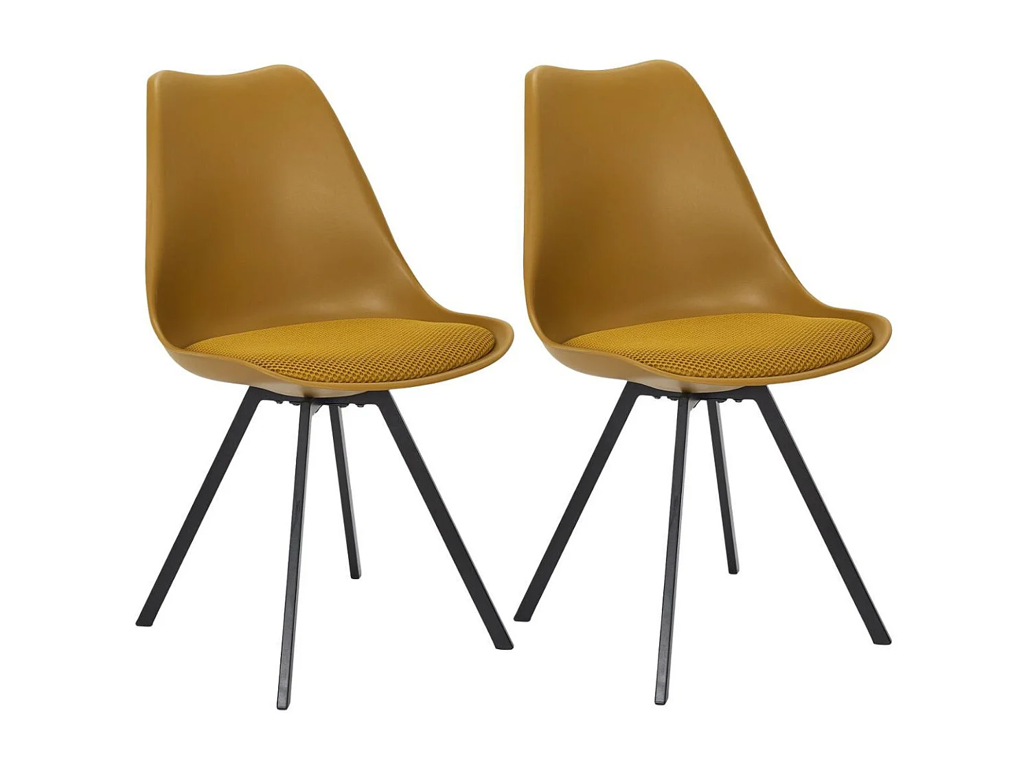 Lot de 2 chaises coque plastique et coussin en tissu texturé maille 3D jaune - ELECTRON
