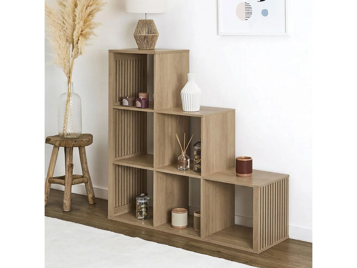 Rangement 6 Cases escalier effet bois avec tasseaux - PAJAN