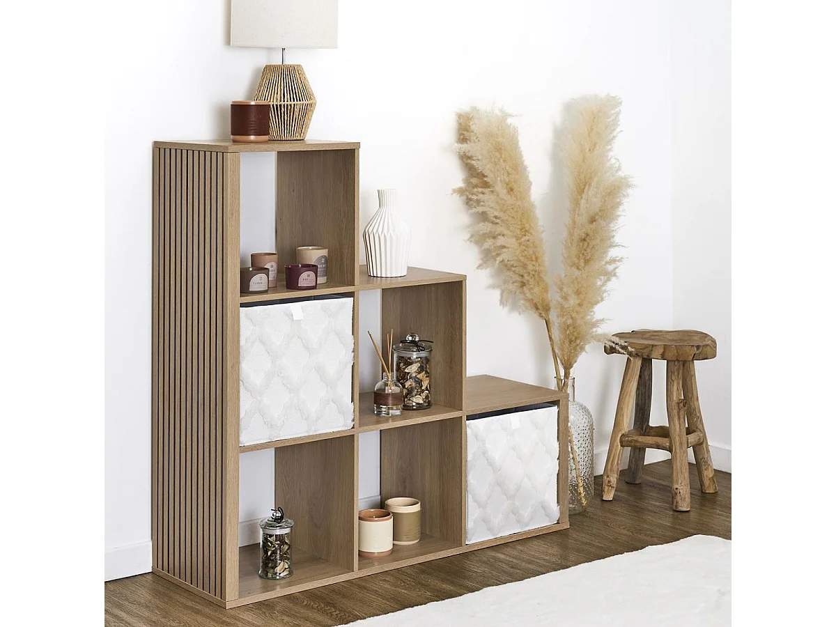 Rangement 6 Cases escalier effet bois avec tasseaux - PAJAN