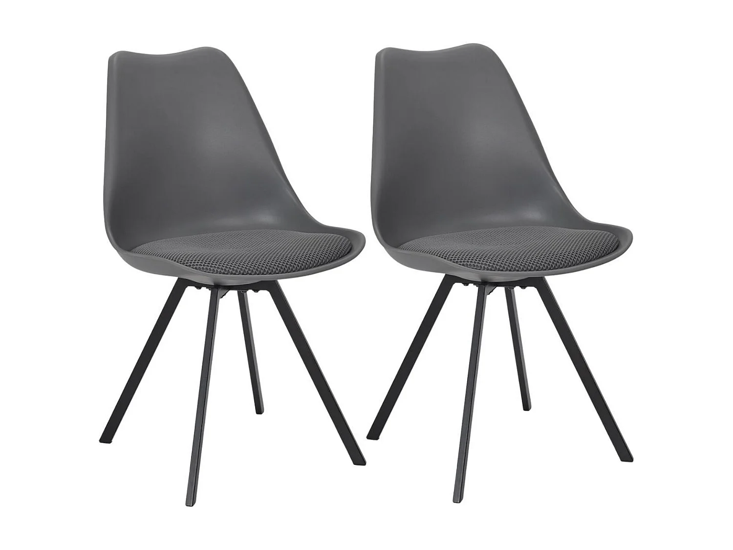 Lot de 2 chaises coque plastique et coussin en tissu texturé maille 3D gris - ELECTRON