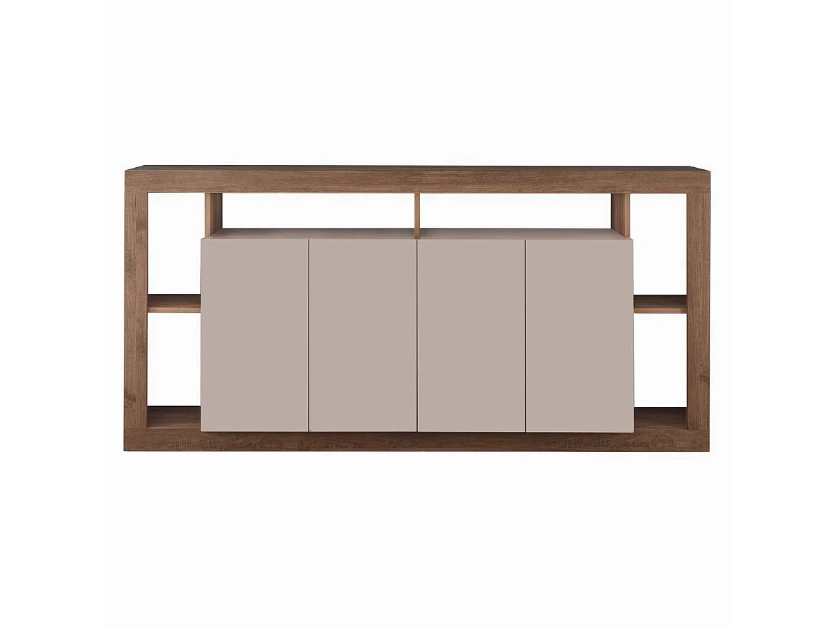 Buffet 4 portes avec encadrement 6 niches beige et aspect bois finition Mercure - LIMANI