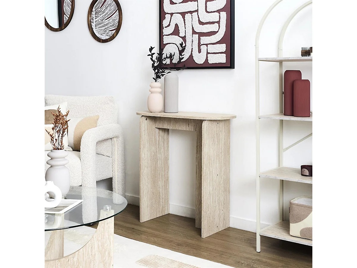 Console plateau et piétements en MDF aspect travertin - VERTINA