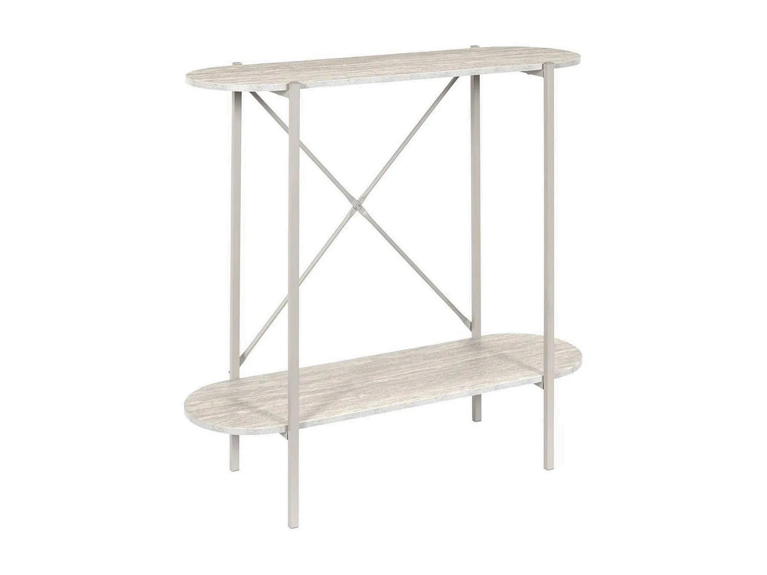 Console 2 niveaux en métal laqué beige plateaux aspect pierre naturelle - SHANON