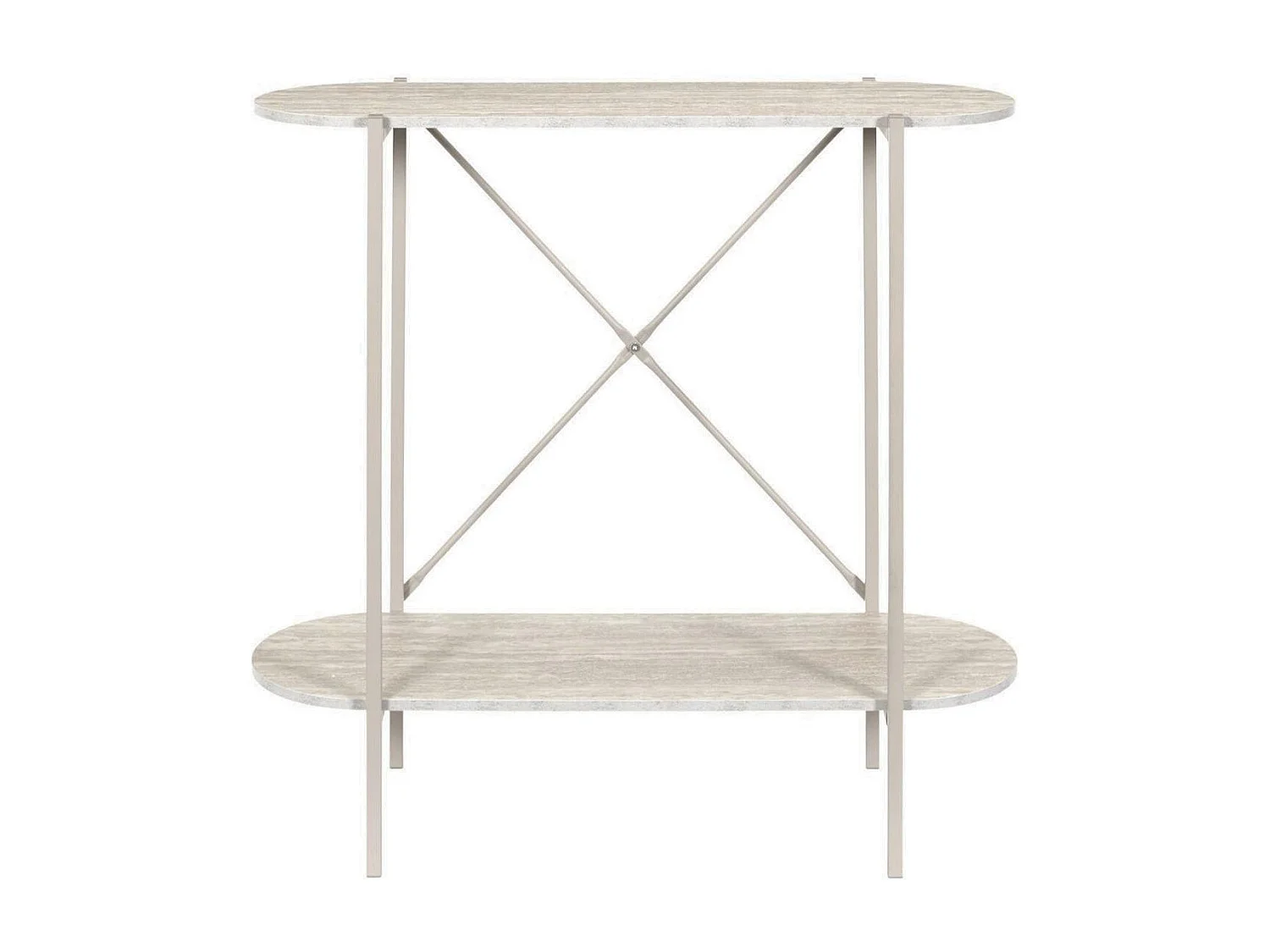 Console 2 niveaux en métal laqué beige plateaux aspect pierre naturelle - SHANON
