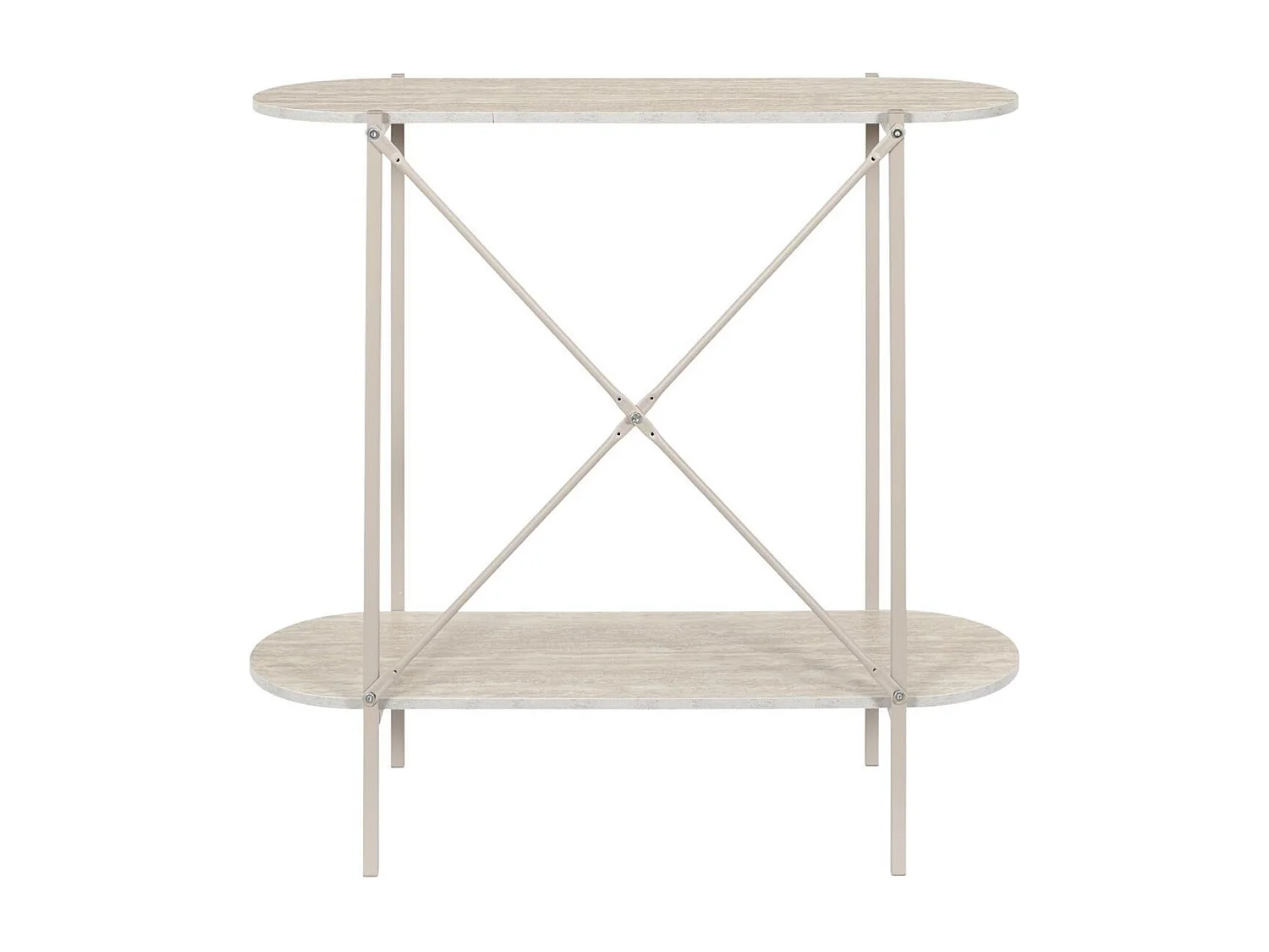 Console 2 niveaux en métal laqué beige plateaux aspect pierre naturelle - SHANON