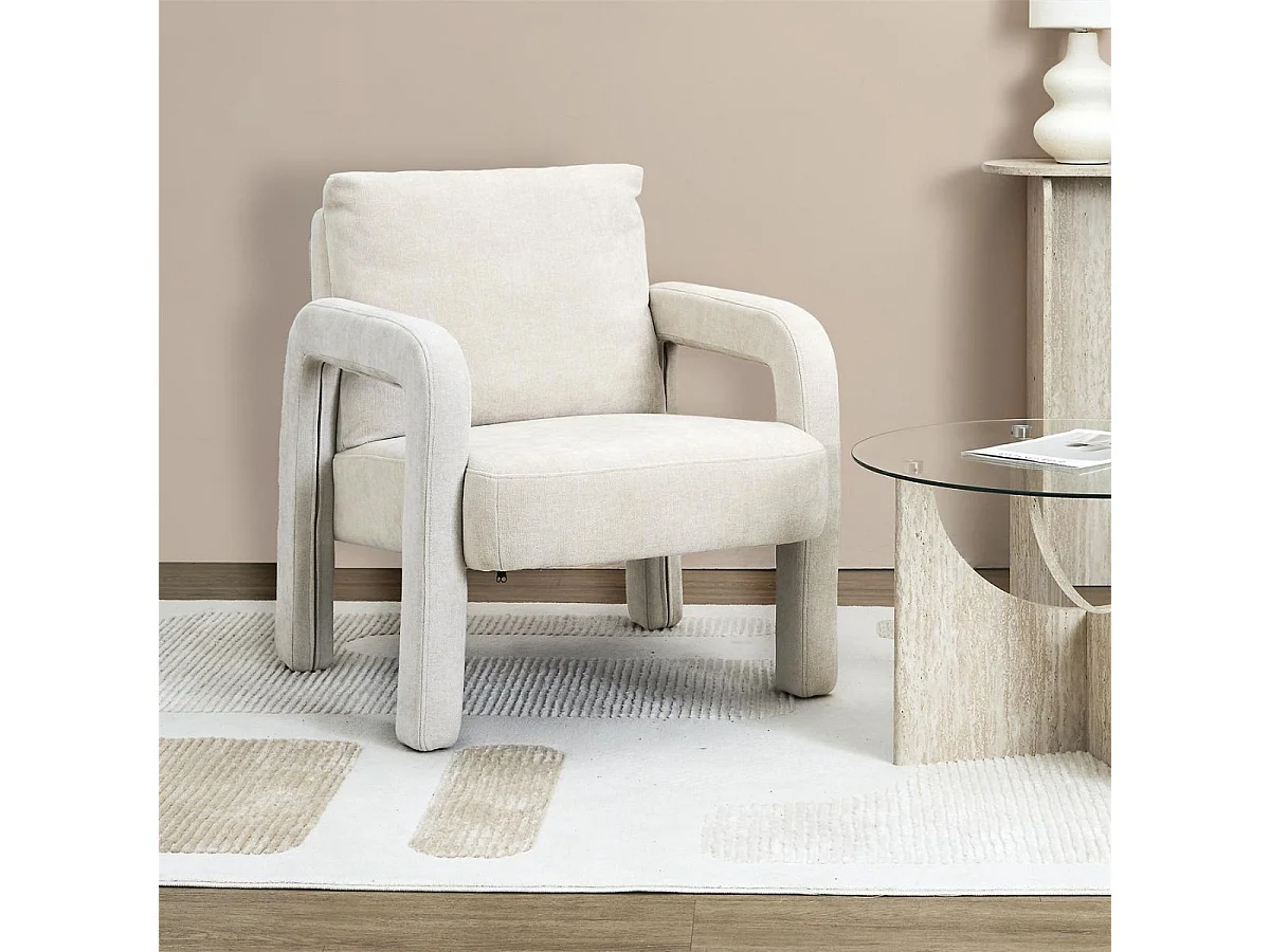 Fauteuil rembourré et tissu toucher doux beige - STUBBY
