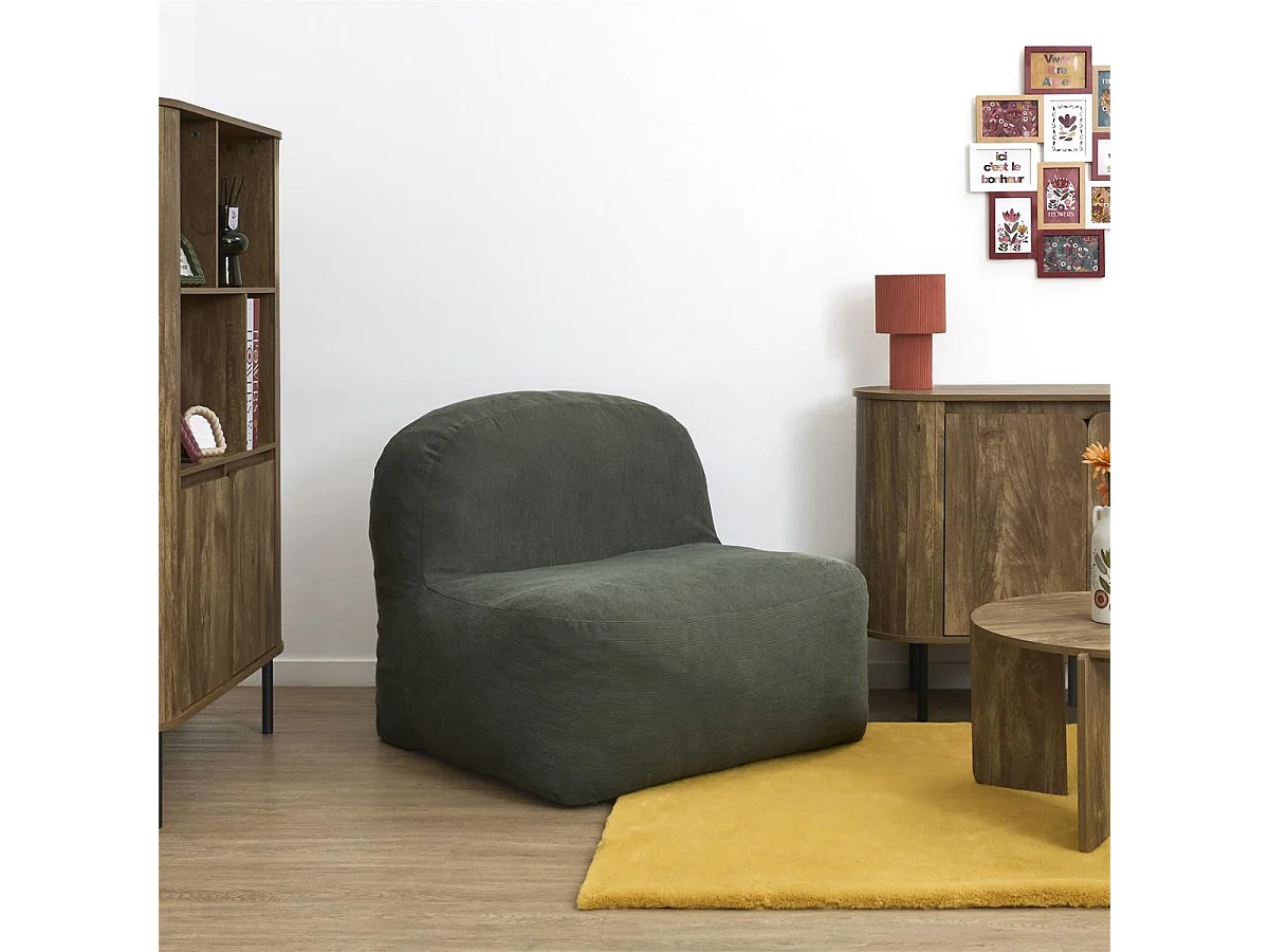 Chauffeuse lounge en mousse et tissu velours vert - GRANT