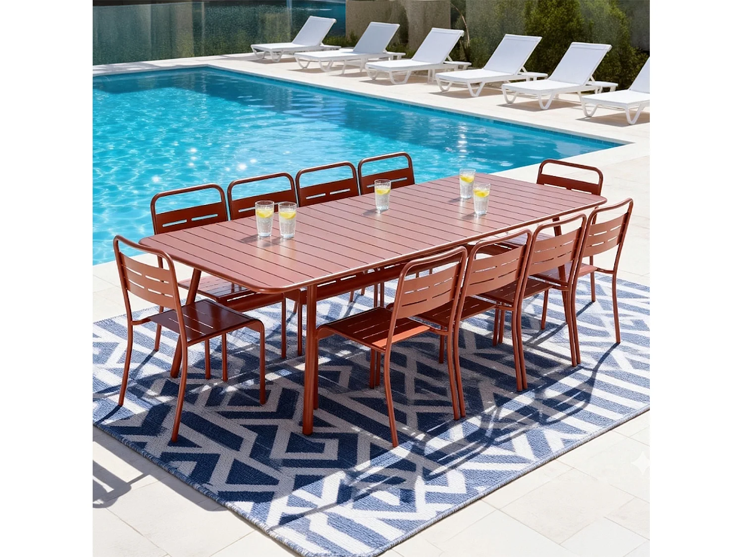 Ensemble table de jardin 234 cm et 10 chaises terracotta BERGAME