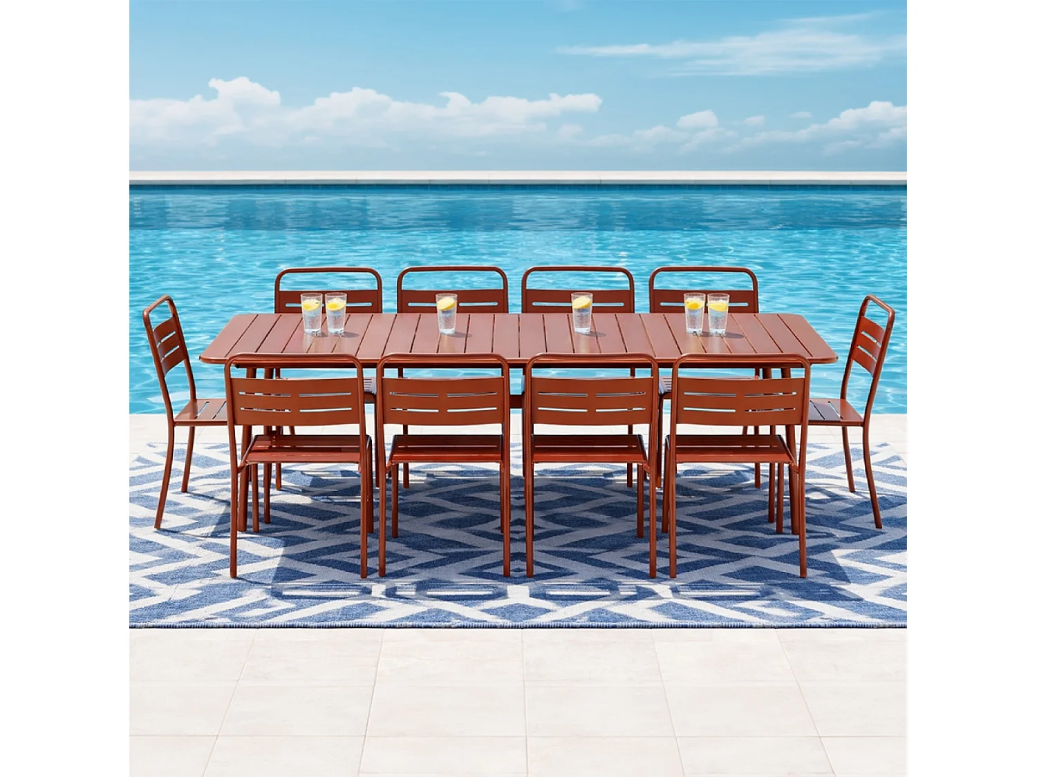 Ensemble table de jardin 234 cm et 10 chaises terracotta BERGAME