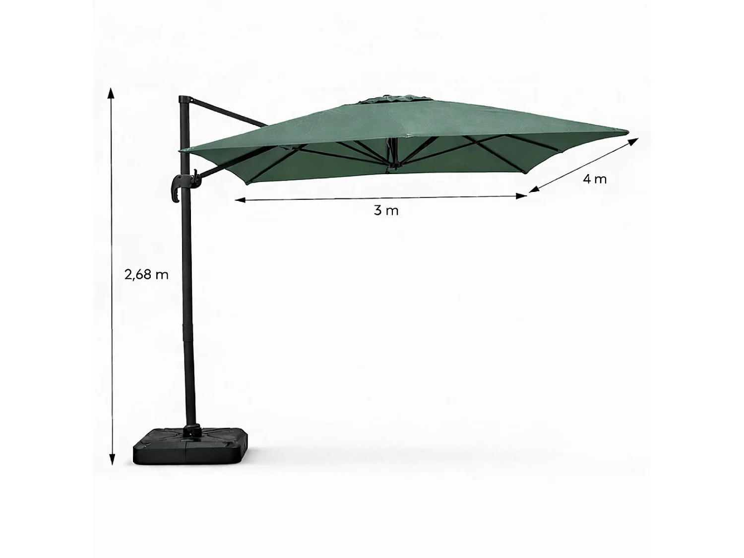 Parasol rectangulaire 3x4m déporté rotatif vert en aluminium CESARE