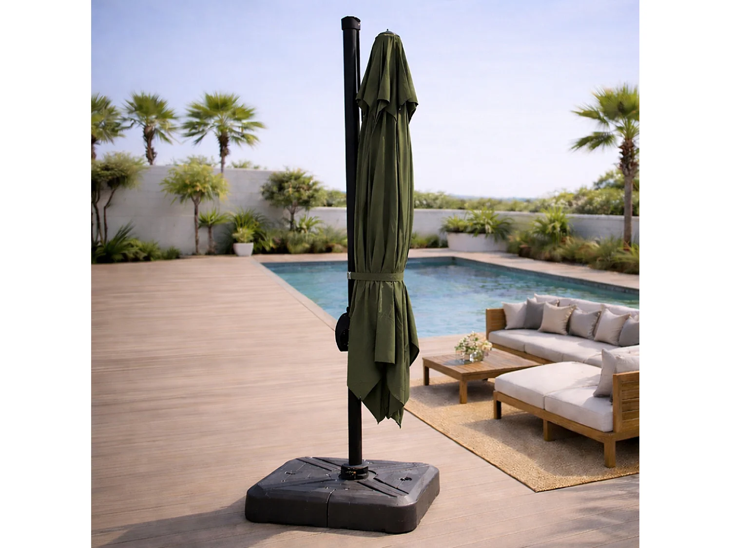 Parasol rectangulaire 3x4m déporté rotatif vert en aluminium CESARE