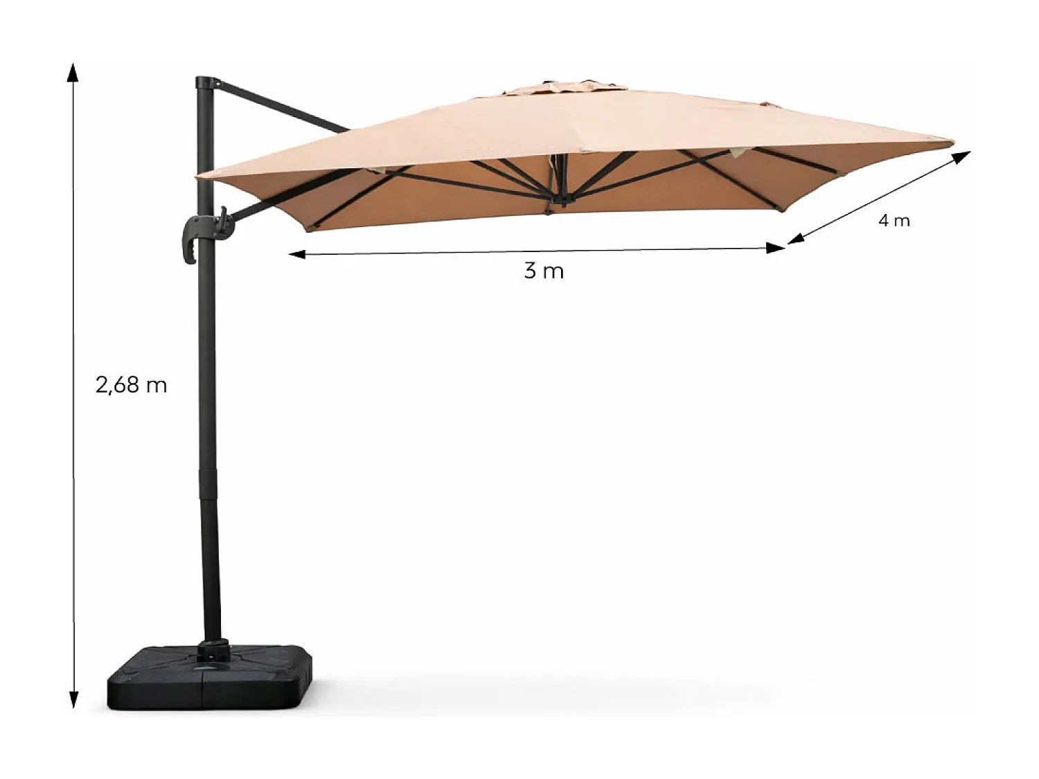 Parasol rectangulaire 3x4m déporté rotatif taupe en aluminium CESARE