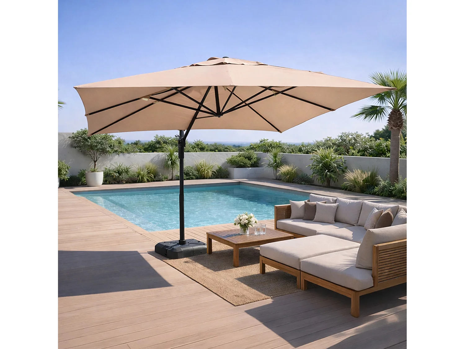 Parasol rectangulaire 3x4m déporté rotatif taupe en aluminium CESARE