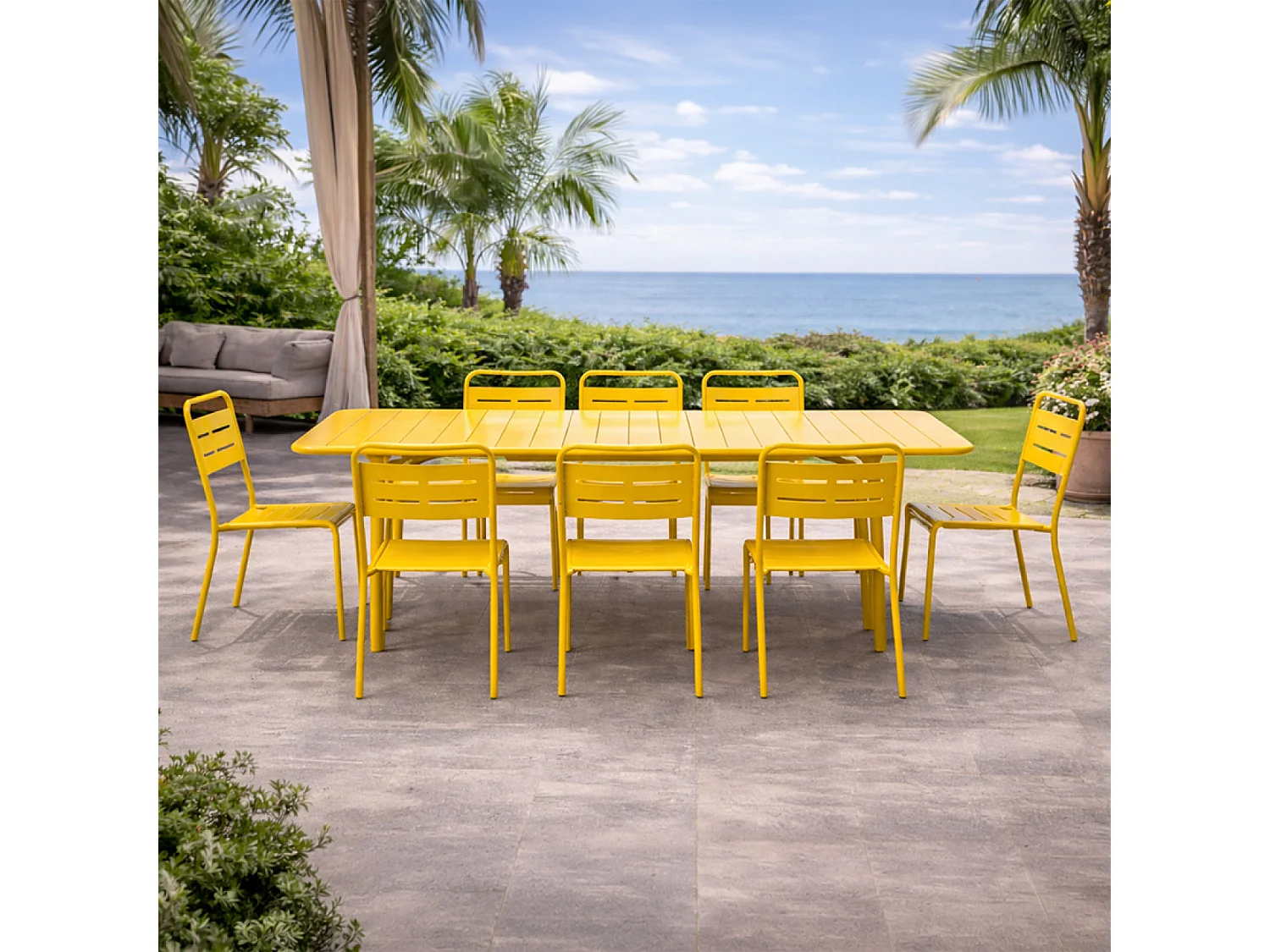 Ensemble table de jardin 200 cm et 8 chaises jaune BERGAME