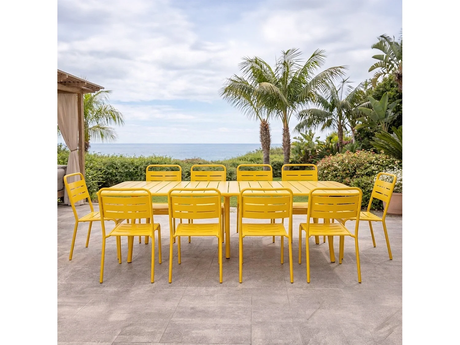 Ensemble table de jardin 200 cm et 8 chaises jaune BERGAME