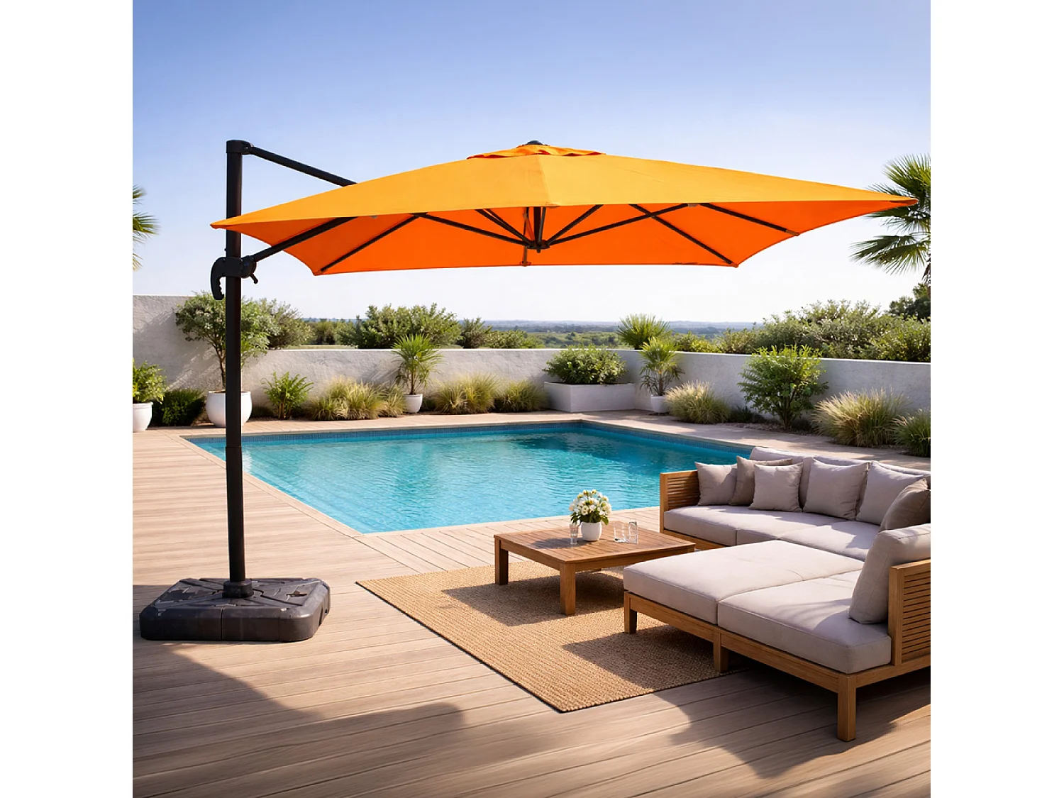 Parasol rectangulaire 3x4m déporté rotatif orange en aluminium CESARE