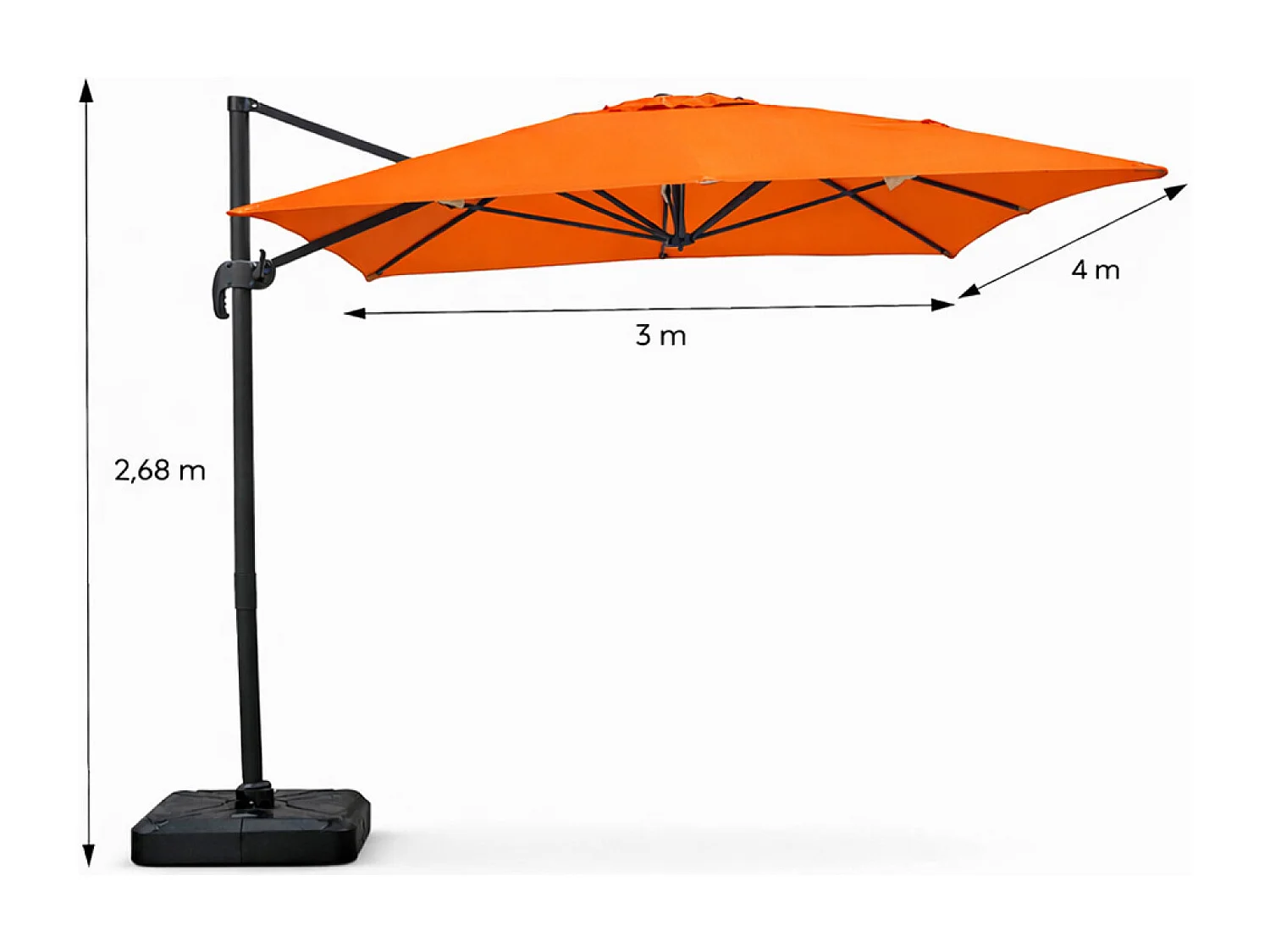 Parasol rectangulaire 3x4m déporté rotatif orange en aluminium CESARE