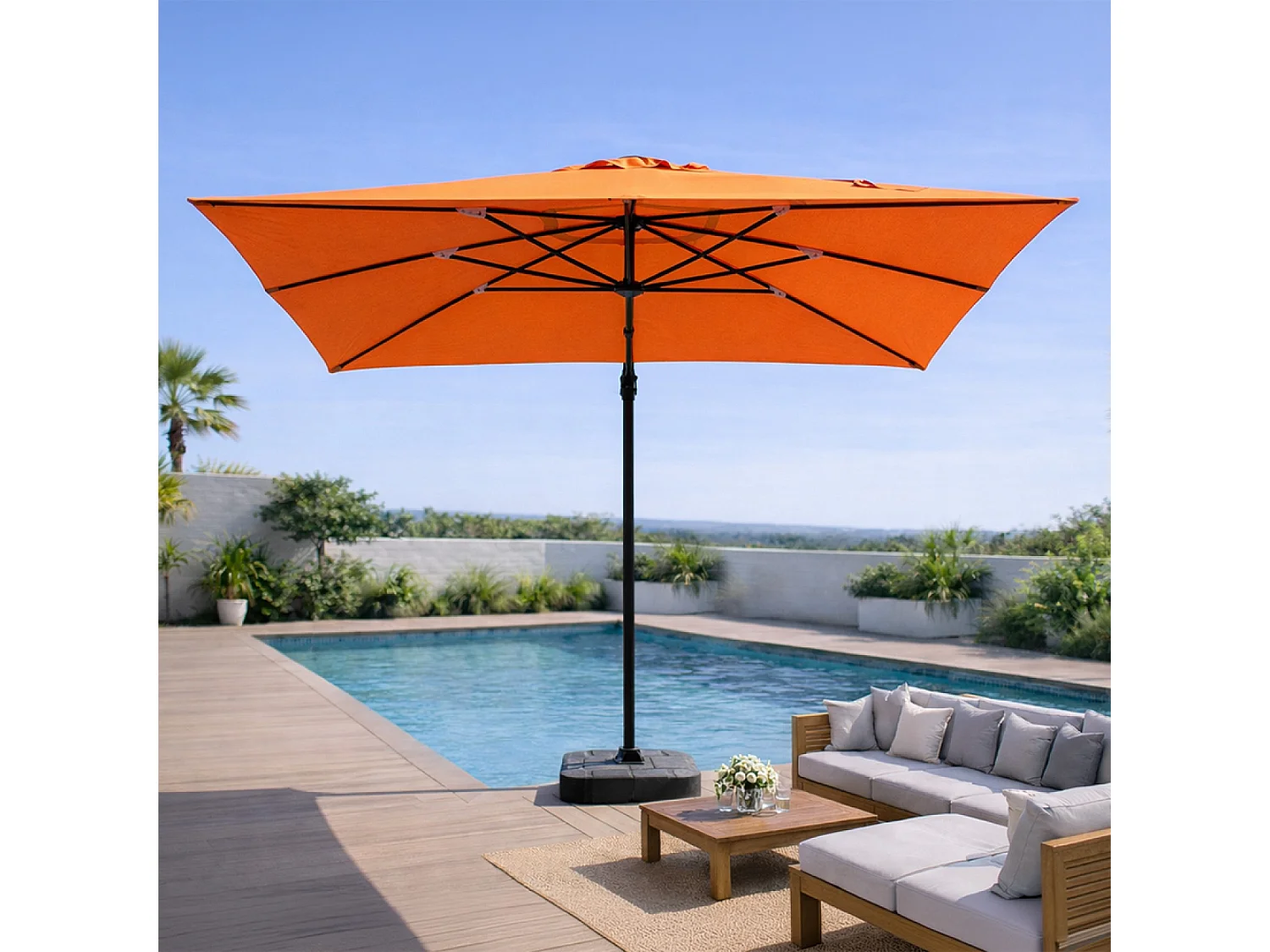 Parasol rectangulaire 3x4m déporté rotatif orange en aluminium CESARE
