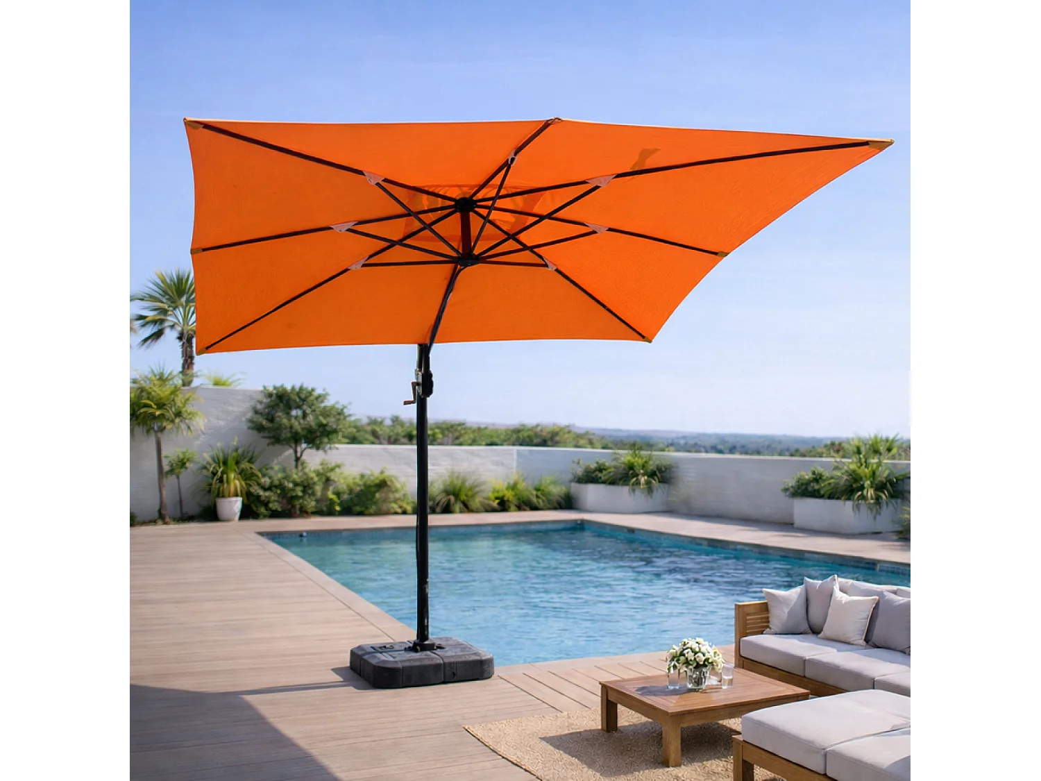 Parasol rectangulaire 3x4m déporté rotatif orange en aluminium CESARE
