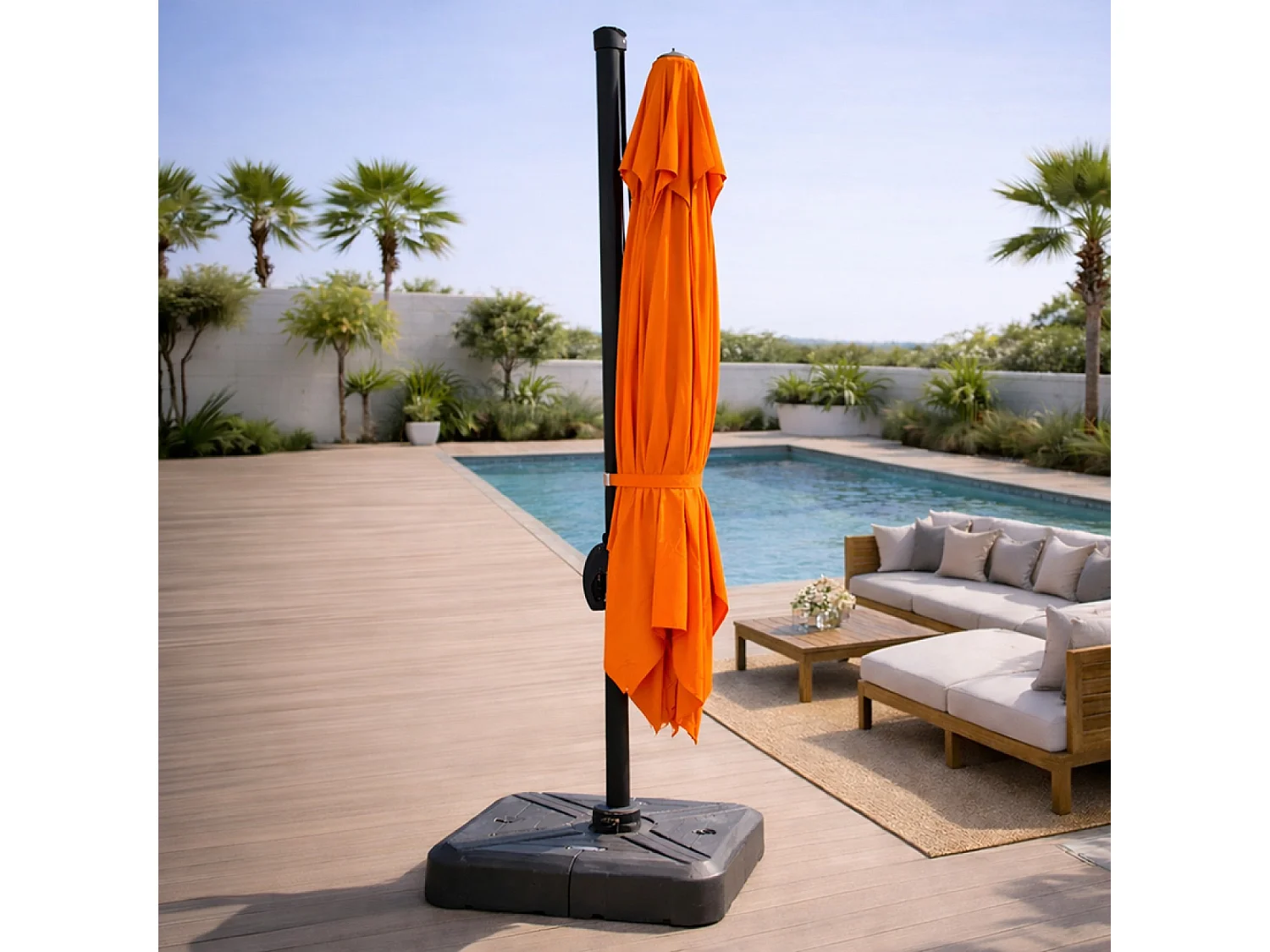 Parasol rectangulaire 3x4m déporté rotatif orange en aluminium CESARE