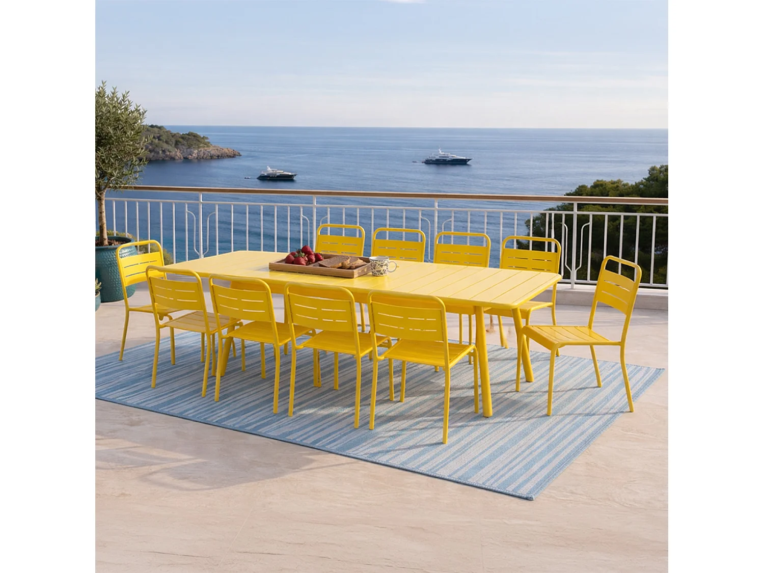 Ensemble table de jardin 234 cm et 10 chaises jaune BERGAME