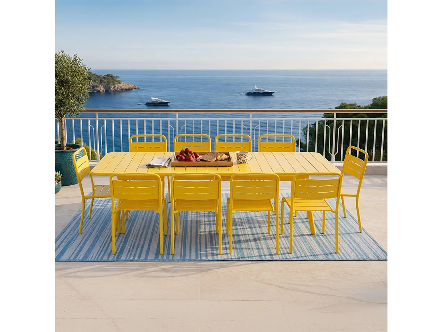 Ensemble table de jardin 234 cm et 10 chaises jaune BERGAME