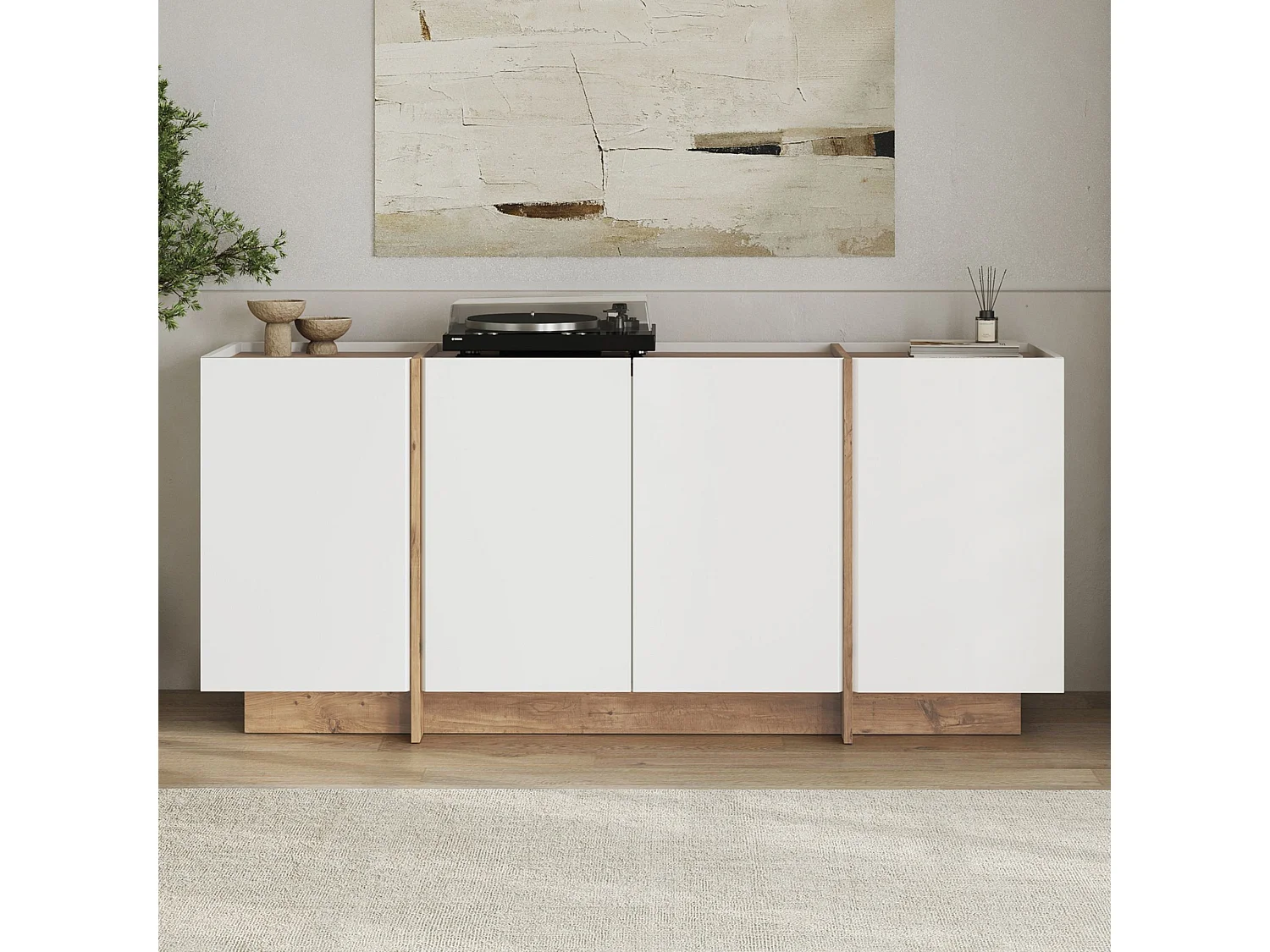 Buffet en bois "Dorma" - 180 x 45 x 80 cm - Blanc / Pin Atlantique