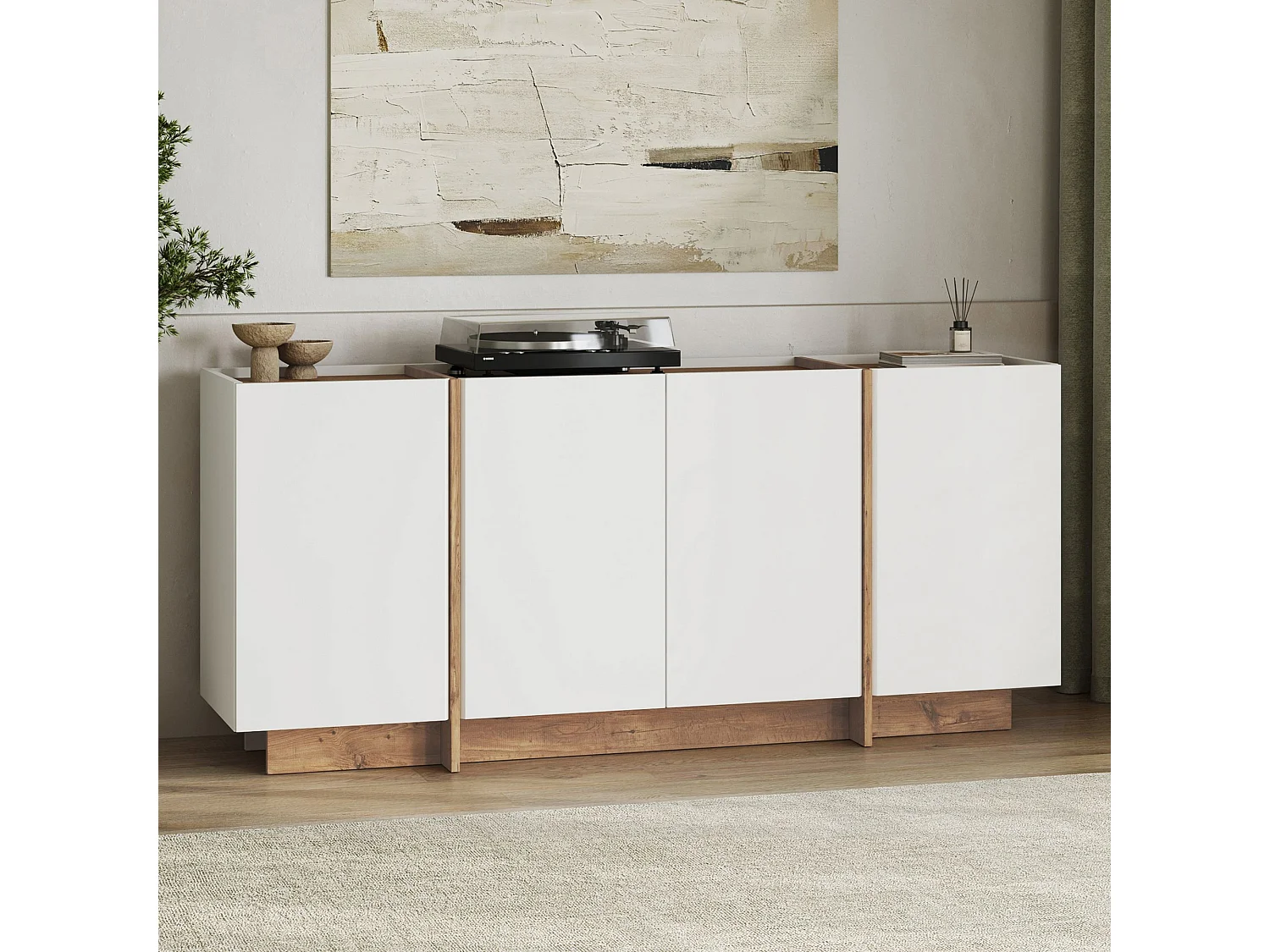 Buffet en bois "Dorma" - 180 x 45 x 80 cm - Blanc / Pin Atlantique