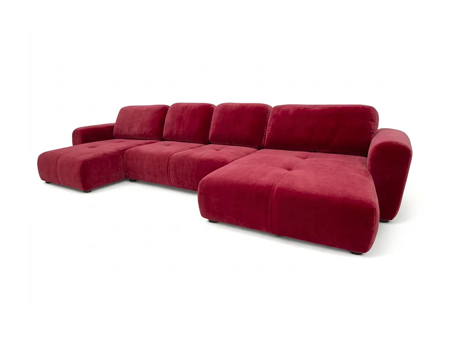 Canapé d’angle panoramique convertible Binigia U XL 6 places – Tissu velours - 380 cm