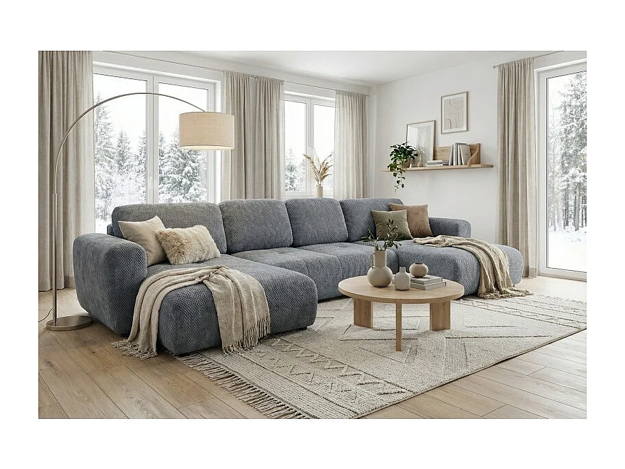 Canapé d’angle panoramique convertible Binigia U XL 6 places – Tissu POP effet 3D - 380 cm