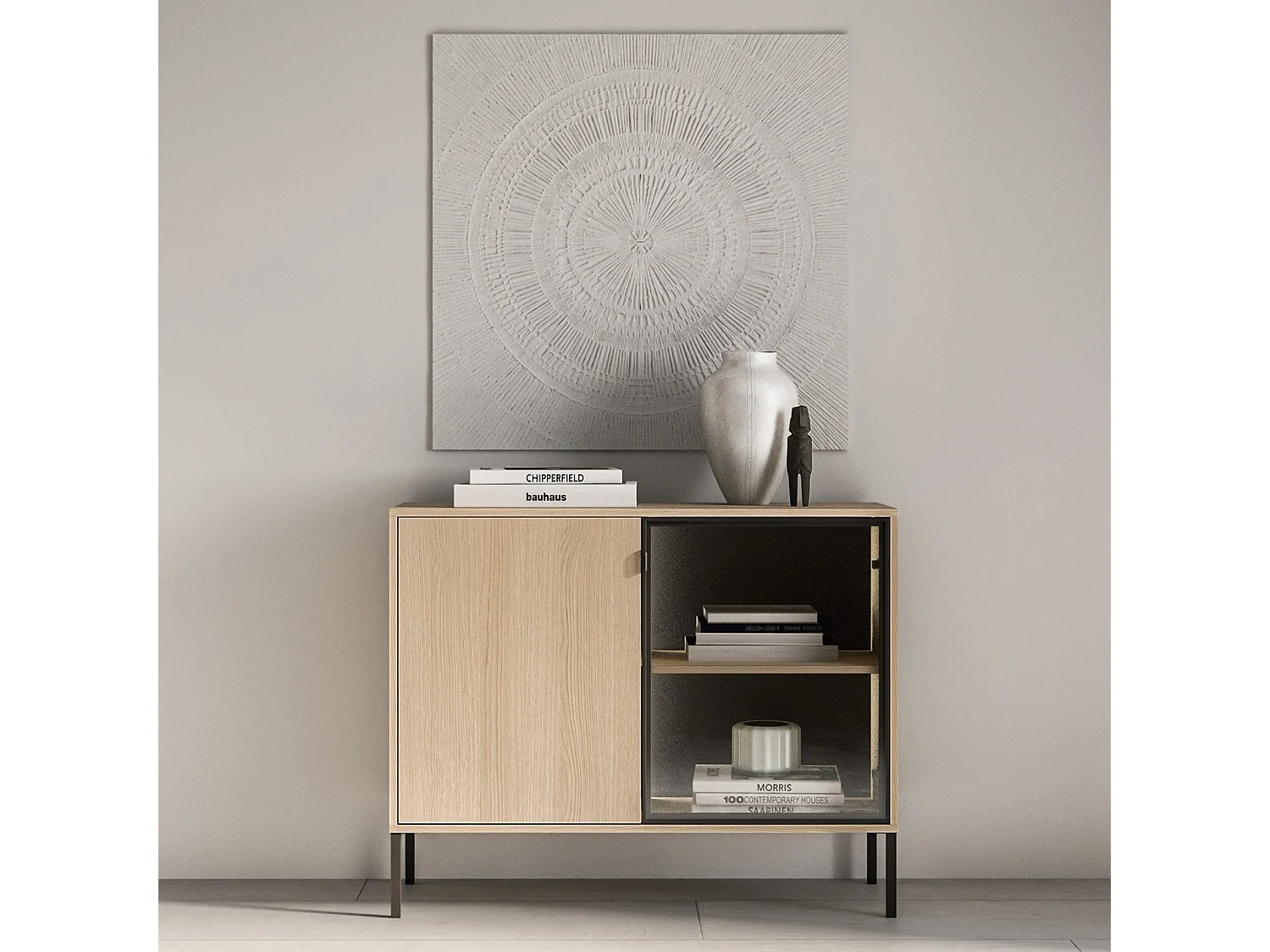Buffet 2 portes avec LED – chêne – 107 cm – BARNEE