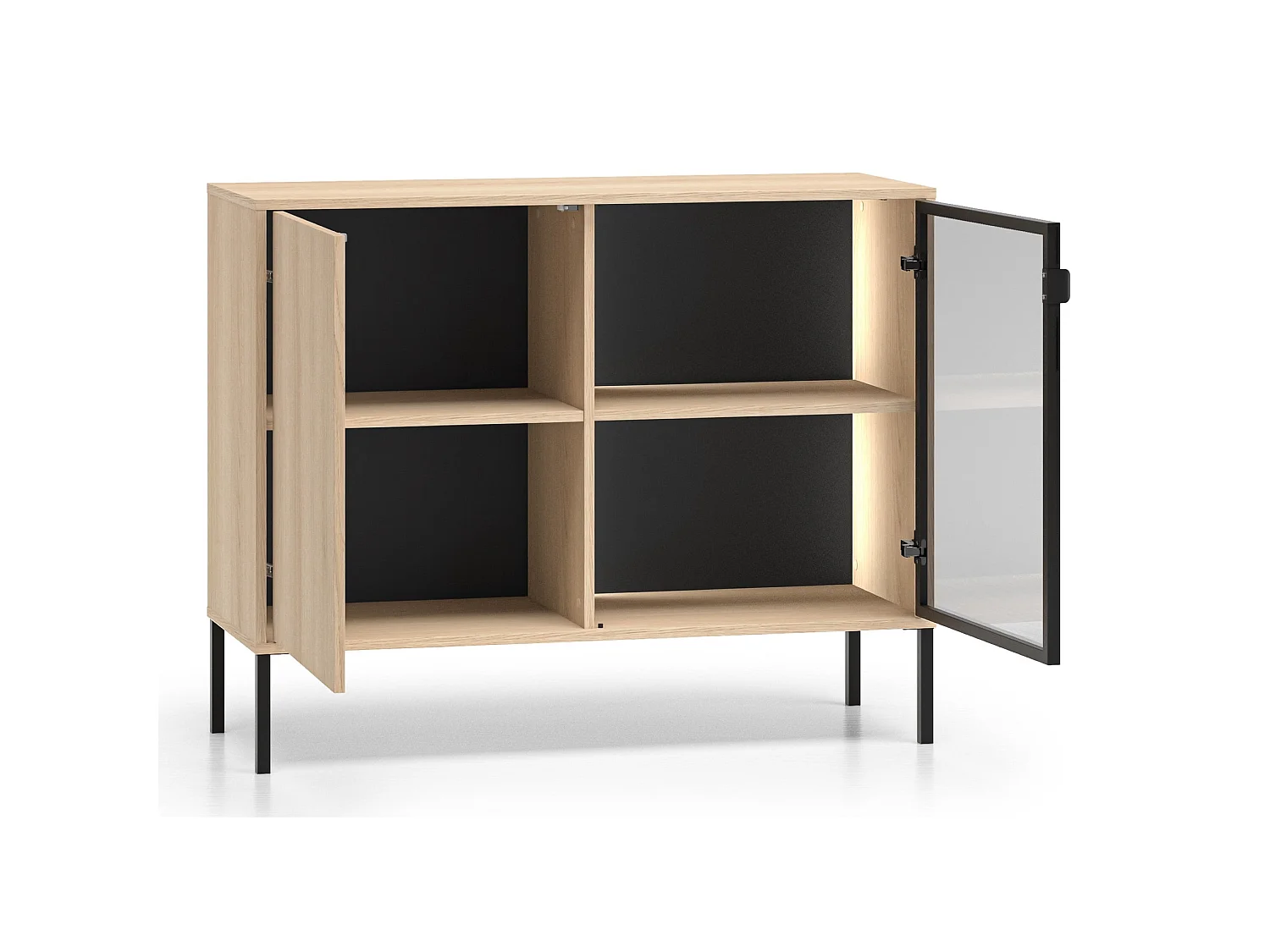 Buffet 2 portes avec LED – chêne – 107 cm – BARNEE