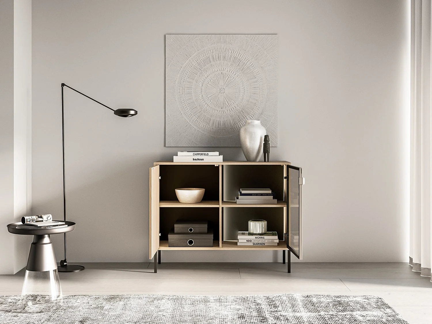 Buffet 2 portes avec LED – chêne – 107 cm – BARNEE