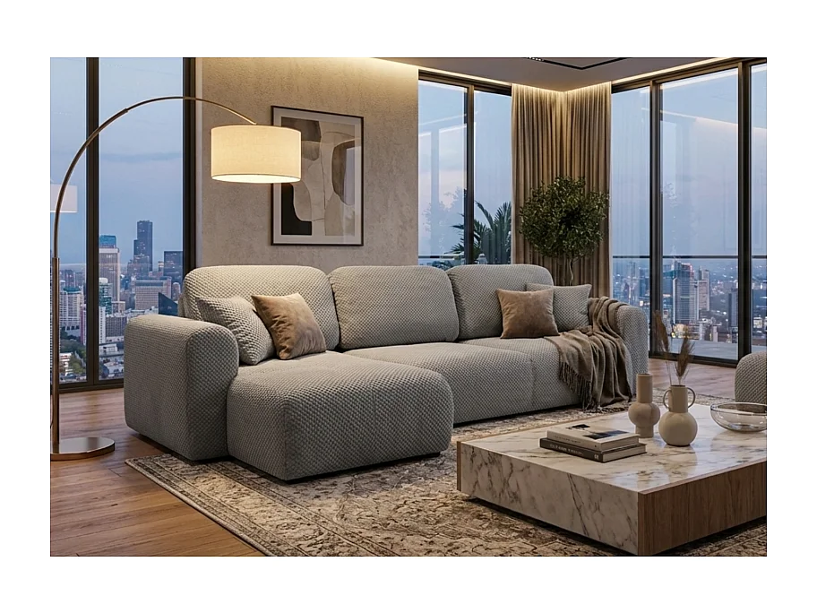 Canapé d’angle convertible Binigia 4 places – Tissu POP effet 3D - 245 cm