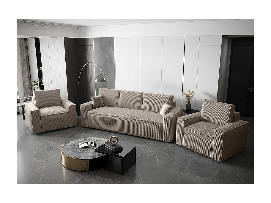 Ensemble de canapés 3+1+1 convertible AMBRI en velours côtelé