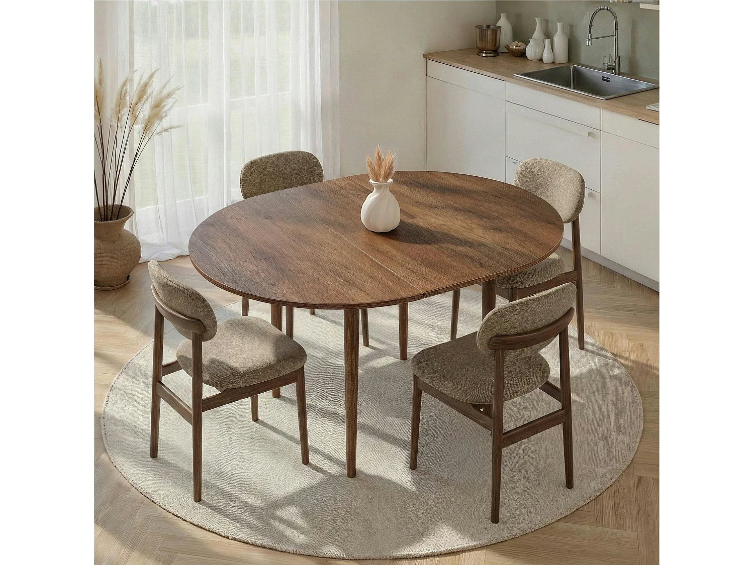 Table ronde extensible effet bois noyer 100-131 cm MARFA