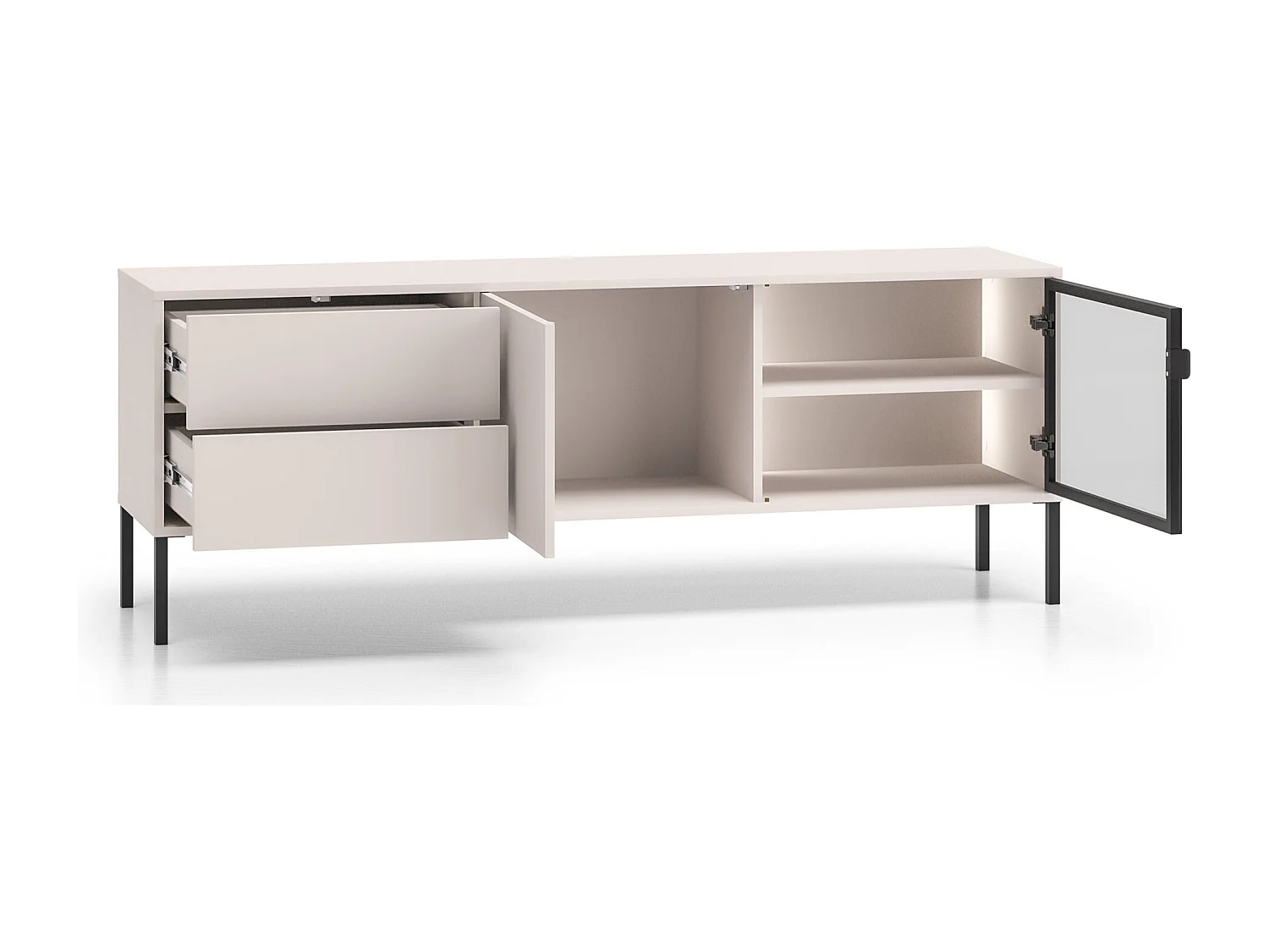 TV-Lowboard mit beleuchteter Glasvitrine - Kaschmirgrau - 160 cm