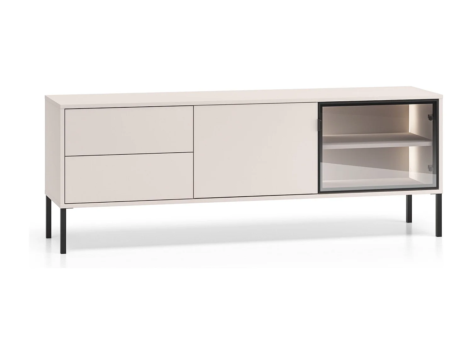 TV-Lowboard mit beleuchteter Glasvitrine - Kaschmirgrau - 160 cm