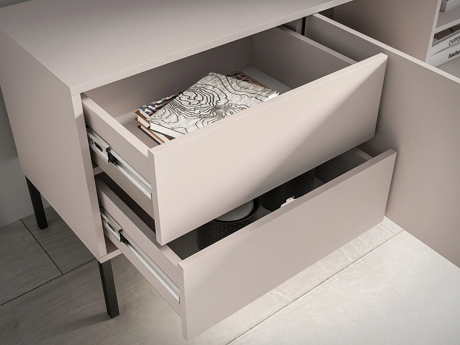 TV-Lowboard mit beleuchteter Glasvitrine - Kaschmirgrau - 160 cm