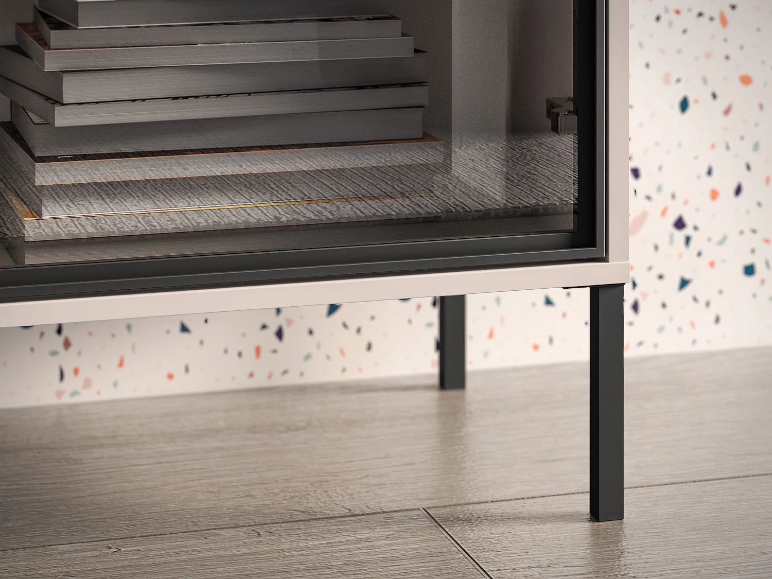 TV-Lowboard mit beleuchteter Glasvitrine - Kaschmirgrau - 160 cm